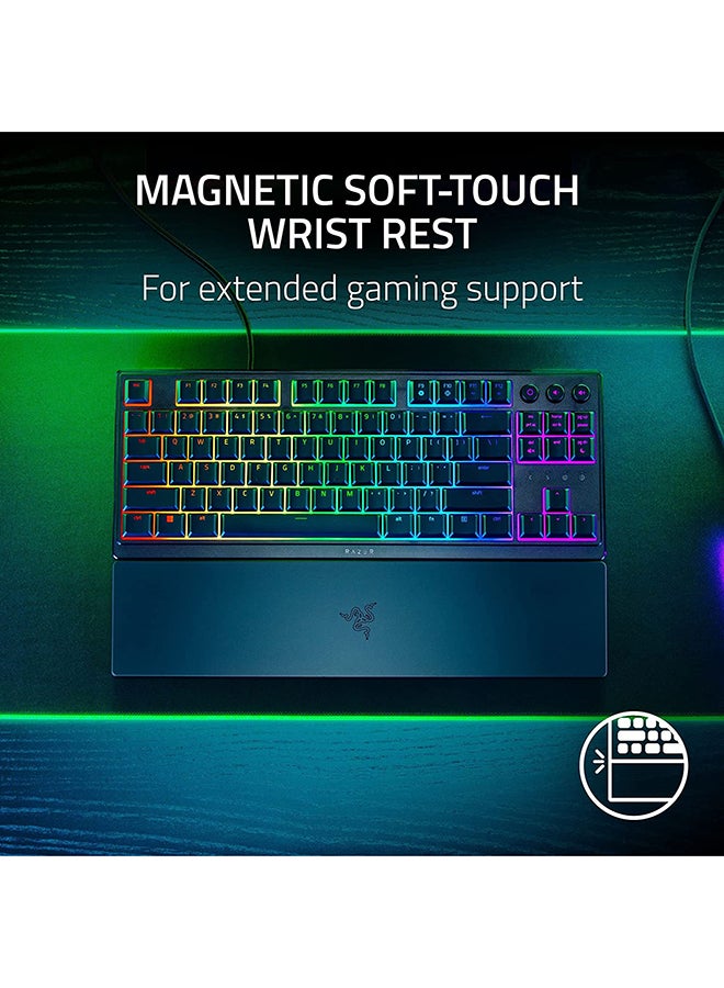 ريزر - لوحة مفاتيح Ornata V3 TKL للألعاب، مفاتيح منخفضة المستوى، مفاتيح غشاء Mecha، أغطية مفاتيح مطلية بالأشعة فوق البنفسجية، وسائط بإضاءة خلفية، 8 مناطق RGB مقاومة للانسكاب، مسند معصم مغناطيسي - Image 1