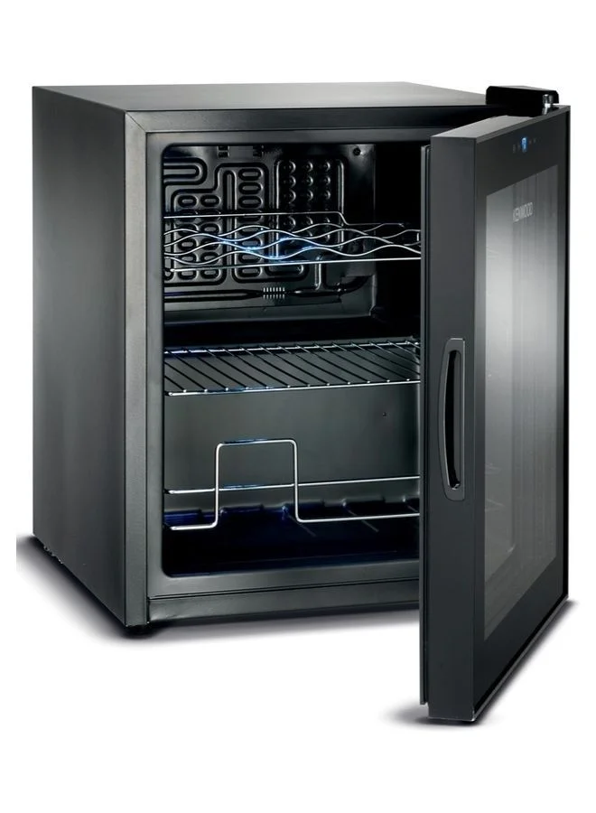 KENWOOD Beverage Cooler 12 Bottles Wine Cooler Refrigerator With Double Glass Door Blue Light Single Temperature Zone 12 L BCM12.000BK Black