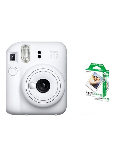 Instax Mini 12 Instant Film Camera With Pack Of 20 Films Clay White