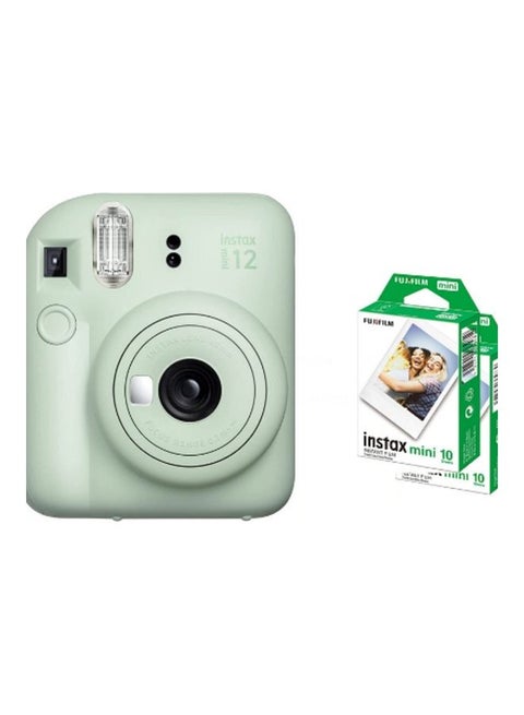 كاميرا Instax Mini 12 للأفلام الفورية مع مجموعة من 20 فيلمًا باللون الأخضر النعناعي