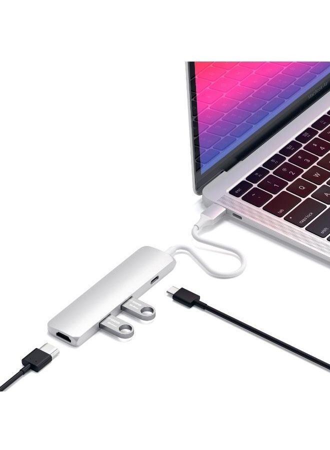 Slim Type-C MultiPort Adapter (1xHDMI, 1xUSBC, 2xUSBA) - Silver