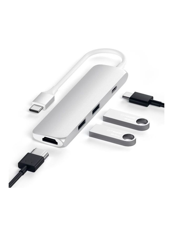 Slim Type-C MultiPort Adapter (1xHDMI, 1xUSBC, 2xUSBA) - Silver