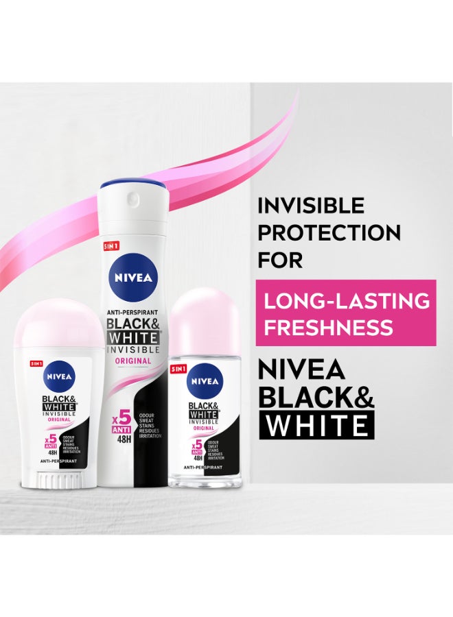 Black And White Invisible Antiperspirant Deodorant Spray For Women Clear, 72H Active Protection, 5IN1 Anti-Odour Sweat Stains Residues And Irritation Multicolour 150ml