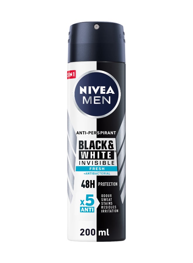 Nivea Men Black And White Invisible Fresh, Antiperspirant For Men, Spray 200ml - Image 1