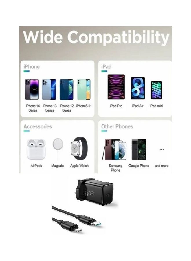Usb C Plug 20W Pd 3.0 Charger Power Port Usb C Charger With 1M Fast Charging Data Cable For iPhone 14 Pro Max 14 Pro 14 Plus 14 13 12 11 Ipad Mini Magsafe Black