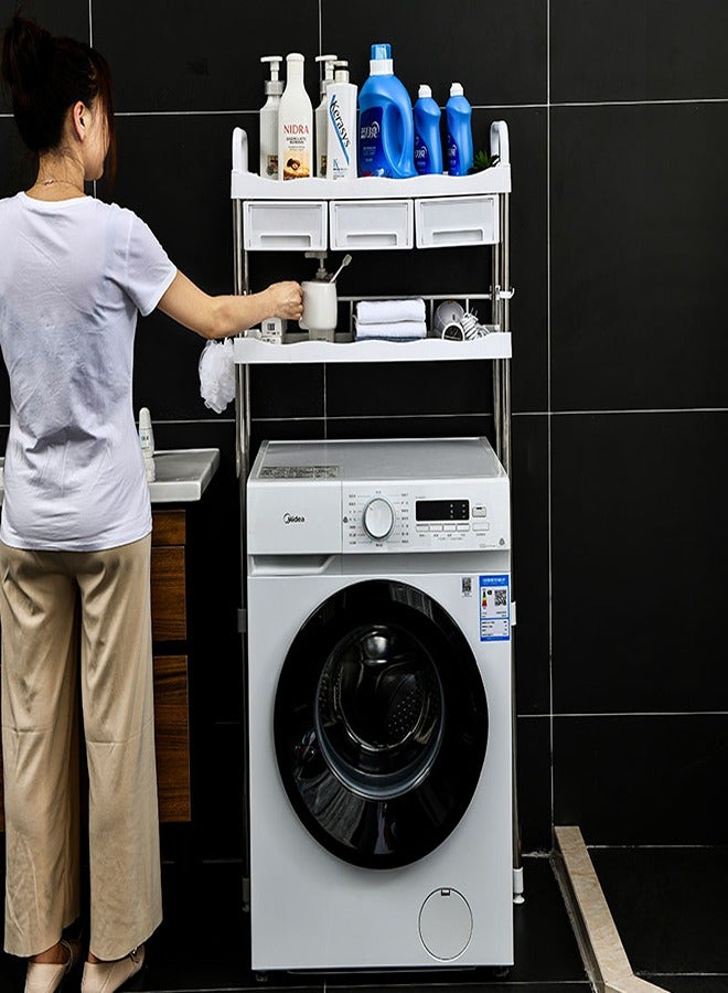 ALMUFARREJ Washing Machine Rack Storage With Drawer White/Silver 69x26x144cm - Image 2