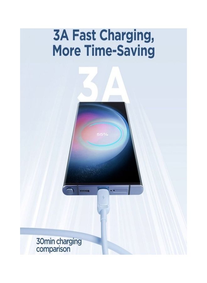 JOYROOM S-AC027A14 Series 3A USB To USB C Type C Fast Charging Data Cable Compatible For Samsung S21 S20 Note 20 10 9 Huawei P30 P20 Lite Mate 20 Pro P20 LG G5 G6 Xiaomi Mi 1.2M Blue  - Image 2