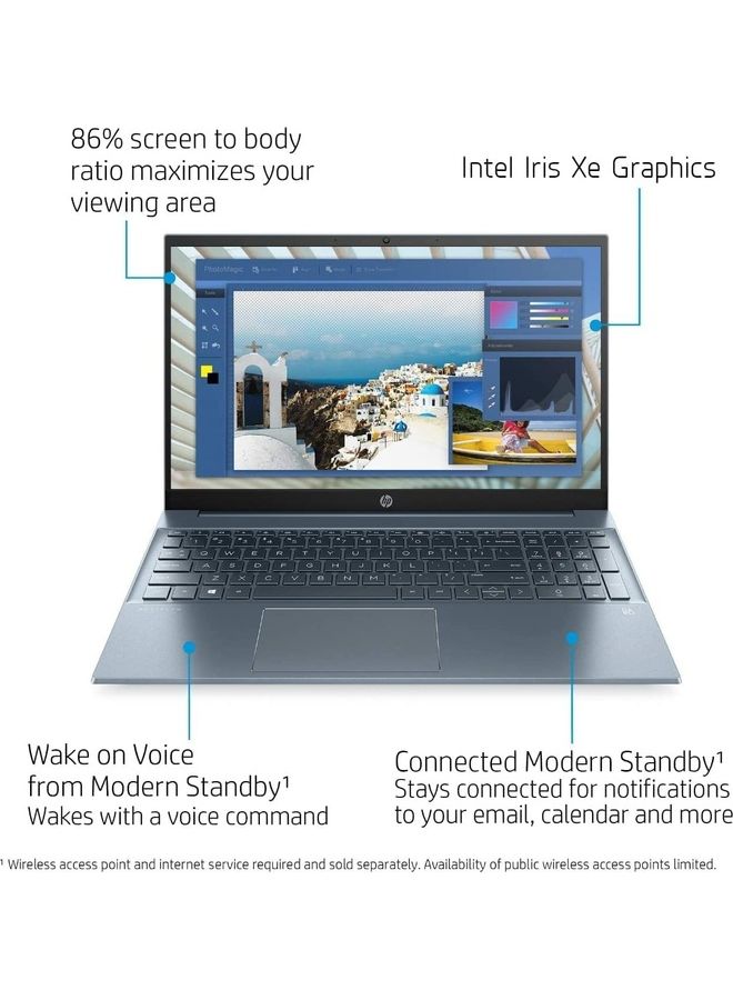 HP - 2023 Newest Slim Pavilion Touchscreen Laptop With 15.6-Inch Display, Core i7-1255U Processor/32GB RAM/1TB NVMe SSD/2GB NVIDIA GeForce MX550 Graphics Card/Windows 11 Pro English/Arabic Blue - Image 1