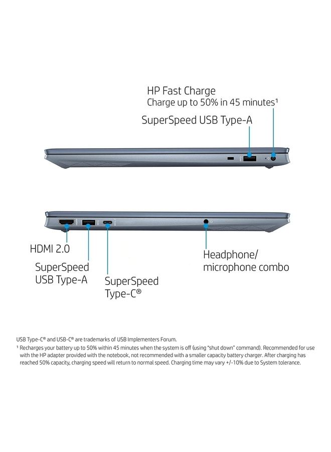 HP - 2023 Newest Slim Pavilion Touchscreen Laptop With 15.6-Inch Display, Core i7-1255U Processor/32GB RAM/1TB NVMe SSD/2GB NVIDIA GeForce MX550 Graphics Card/Windows 11 Pro English/Arabic Blue - Image 1