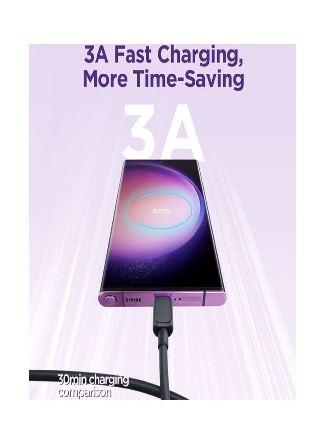 JOYROOM S-AC027A14 Series 3A USB To USB-C Type C Fast Charging Data Cable Compatible For Samsung S21 S20 Note 20 10 9 Huawei P30 P20 Lite Mate 20 Pro P20 LG G5 G6 Xiaomi Mi 1.2M Black  - Image 3
