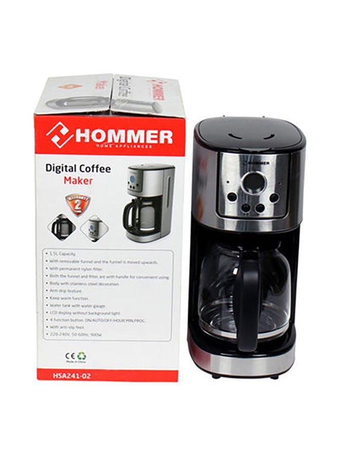 HOMMER - Digital Coffee Maker With 4 Function Buttons 1.5 L 900.0 W HSA241-02 Grey - Image 1