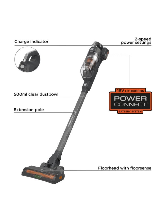 BLACK+DECKER - Powerseries+ Cordless Stick Vacuum Cleaner Lithium-Ion Removable Battery 2Ah 36Wh Up to 16/40 Run Time 500 ml 18 W BHFEA18D1-GB Grey - Image 1