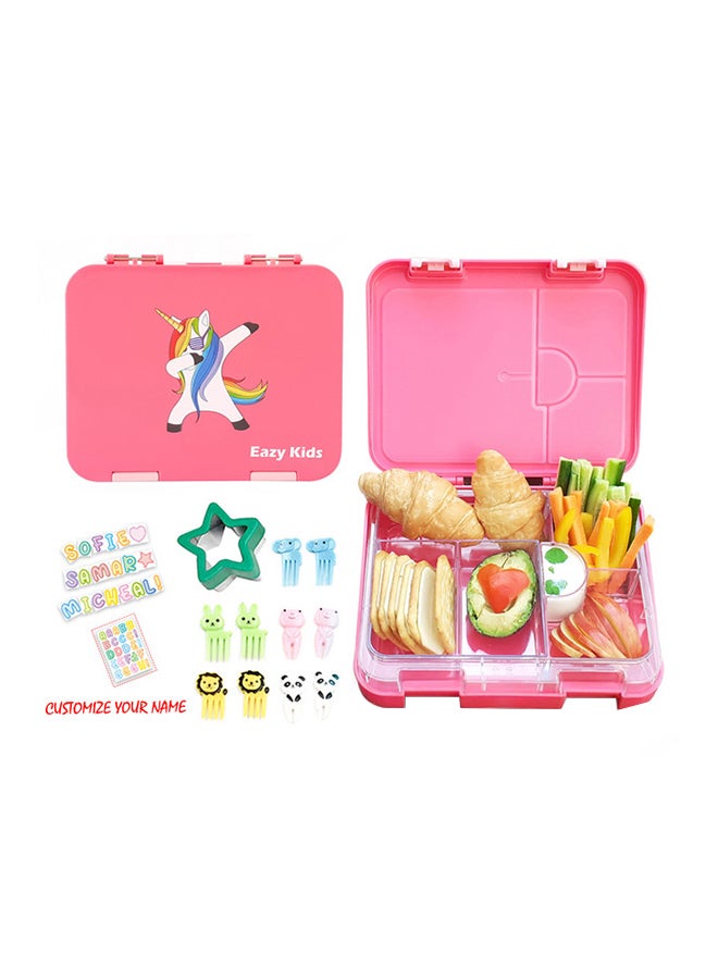 Eazy Kids Bento Lunch Box, 6 And 4 Convertible Compartment, Slant Mouth Opening, Microwavable, Dishwasher Safe, Back To School Season, Made Of Triton, Free Sandwich Cutter, Unicorn Pink  - Image 1