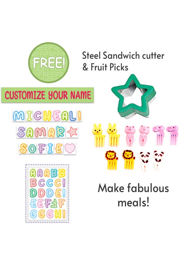 Eazy Kids Bento Lunch Box, 6 And 4 Convertible Compartment, Slant Mouth Opening, Microwavable, Dishwasher Safe, Back To School Season, Made Of Triton, Free Sandwich Cutter, Unicorn Pink  - Image 3