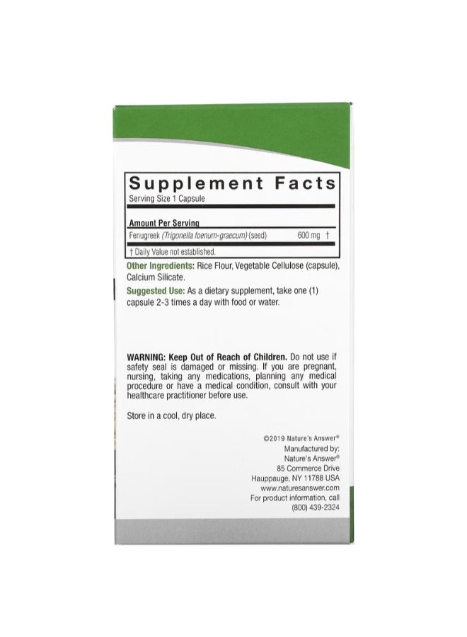 NATURE'S ANSWER Fenugreek Dietary Supplement - 90 Capsules  - Image 2