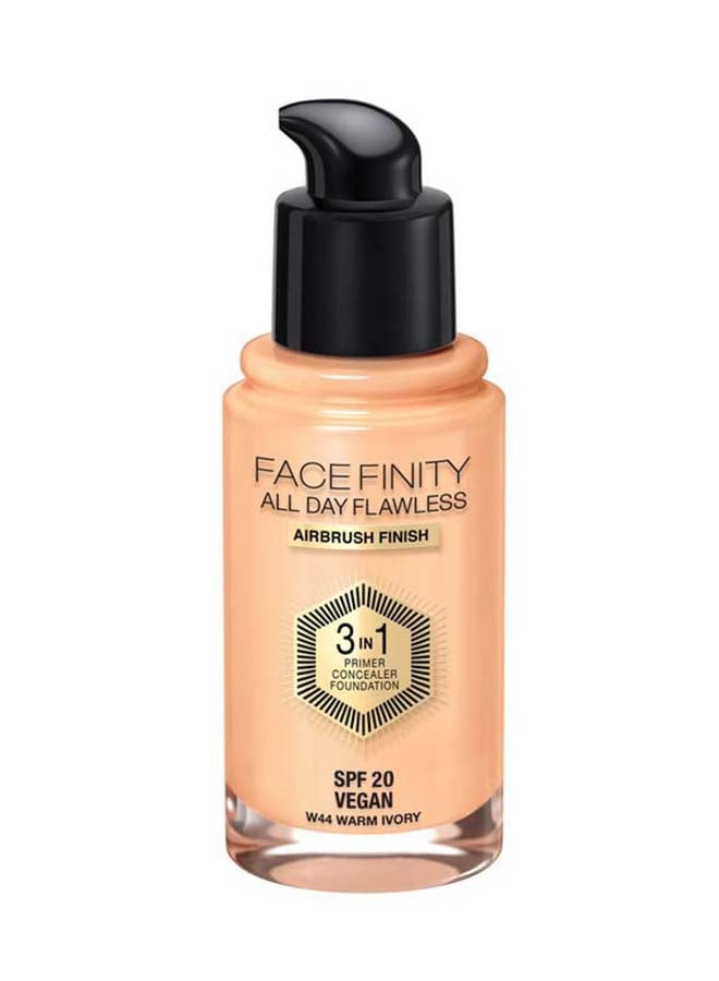 Max Factor - Face Finity All Day Flawless 3 In 1 Foundation 30ml - 1.01 fl oz 44 Warm Ivory - Image 1