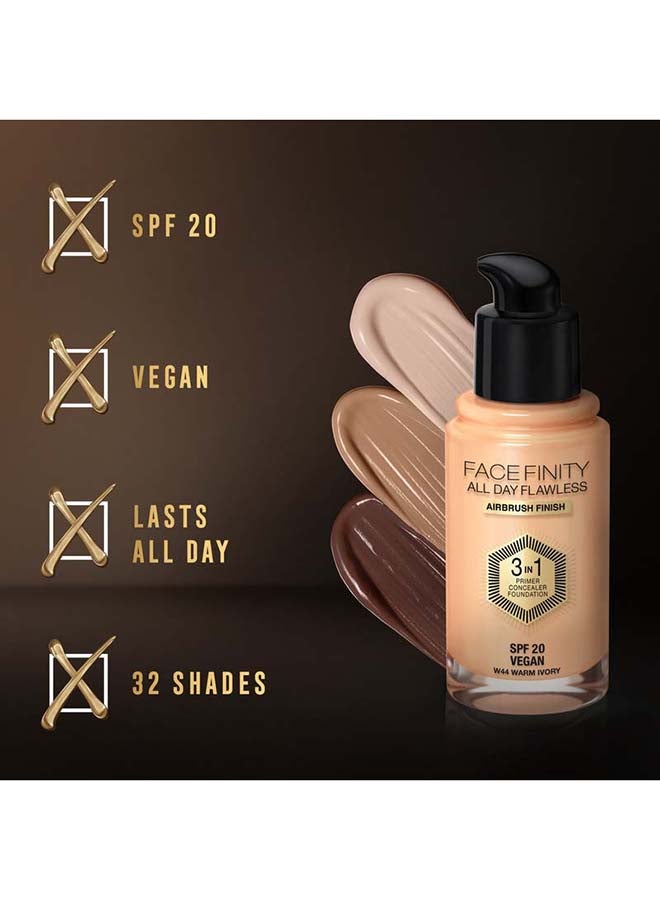 Max Factor - Face Finity All Day Flawless 3 In 1 Foundation 30ml - 1.01 fl oz 44 Warm Ivory - Image 1