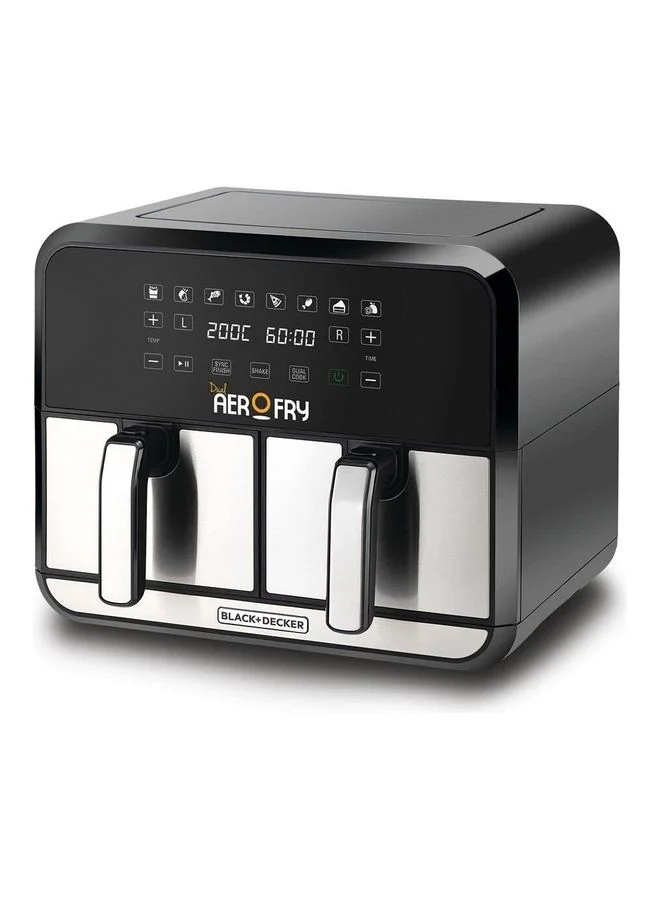 BLACK+DECKER Digital Dual Zone Air Fryer, 4L+4L Capacity, Rapid Hot Air Circulation, 8 Presets, Adjustable Temp & Timer for Frying, Grilling, Roasting & Baking, 8 L 1700 W DZAF1700-B5 Black/Silver