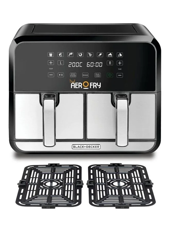 BLACK+DECKER Digital Dual Zone Air Fryer, 4L+4L Capacity, Rapid Hot Air Circulation, 8 Presets, Adjustable Temp & Timer for Frying, Grilling, Roasting & Baking, 8 L 1700 W DZAF1700-B5 Black/Silver