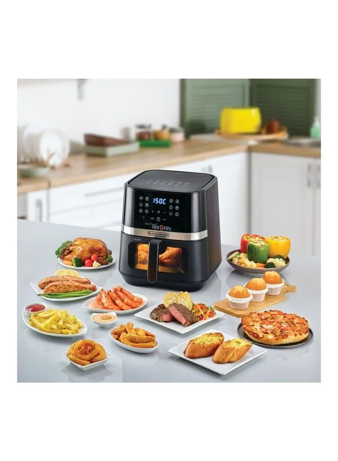 BLACK+DECKER 12-in-1 Digital Air Fryer, 8.5L/2Kg Capacity, Rapid Hot Air Circulation for Frying, Grilling, Baking and Broiling, Brushed Matte Finish, Viewing Window - 5.8 L 1800 W AF5800-B5 Black