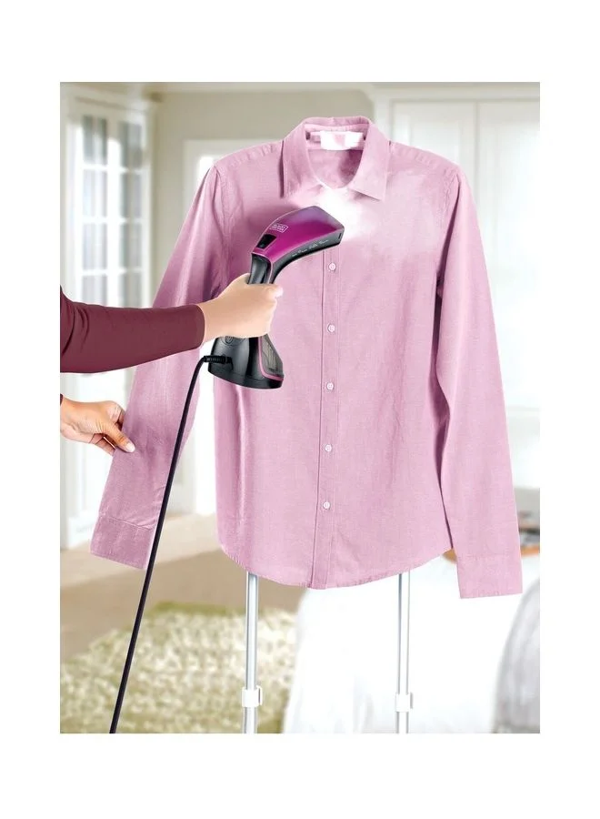 BLACK+DECKER Portable Digital Handheld Garment Steamer, 180° Swivel Hinge, 5-Height Adjustment, Variable Temperature Control, Removable Drip Tray, Cool-Touch Handle, 240 ml 1600 W HSTD1600-B5 black purple