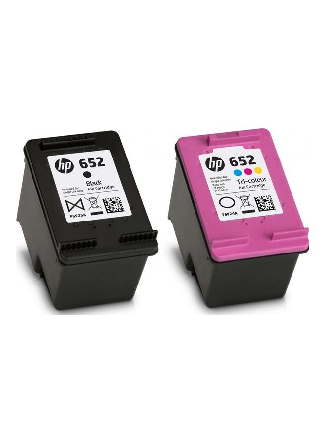 مجموعة مكونة من 2 مجموعة خراطيش حبر أصلية HP 652 باللون الأسود وثلاثي الألوان أسود و (ثلاثي الألوان)