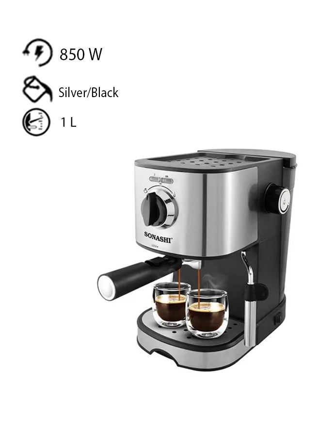 All in One - Manual Coffee Maker with Ulka Italy Pump, 1L Detachable Water Tank, Overheat Safety Protection | Comes with filter, filter holder, and a measuring scoop 1 L 850 W SCM-4963 Silver/Black 