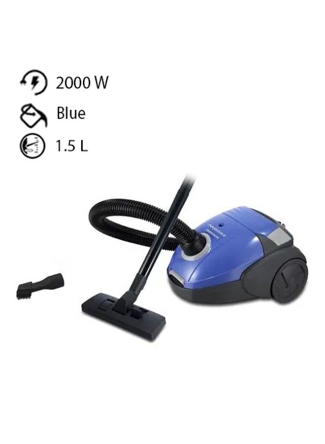 SONASHI Portable Corded Canister Bagged Vacuum Cleaner With High Suction Power 1.5 L 2000 W SVC-9031 Blue 