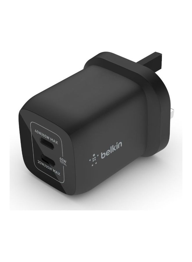 belkin - 65W Dual USB Type C Wall Charger With GaN Technology   Fast ChargIng Power Delivery 3.0   Compatible With iPhone iPad MacBook Samsung Galaxy Pixel And More   Black Black - Image 1