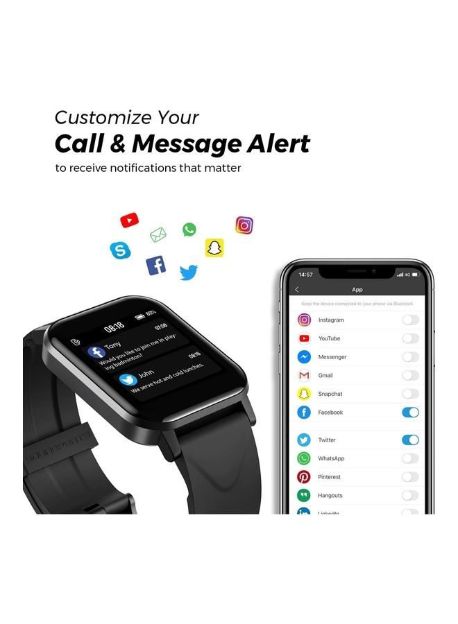 SoundPEATS - Smart Watch 1 Including Sports Modes Compatible With iPhone Android Phones Fitness Heart Rate Monitor Sleep Quality Tracker Call And Message Alert Swimming Waterproof 1.4 Inch Touch Screen Black - Image 1