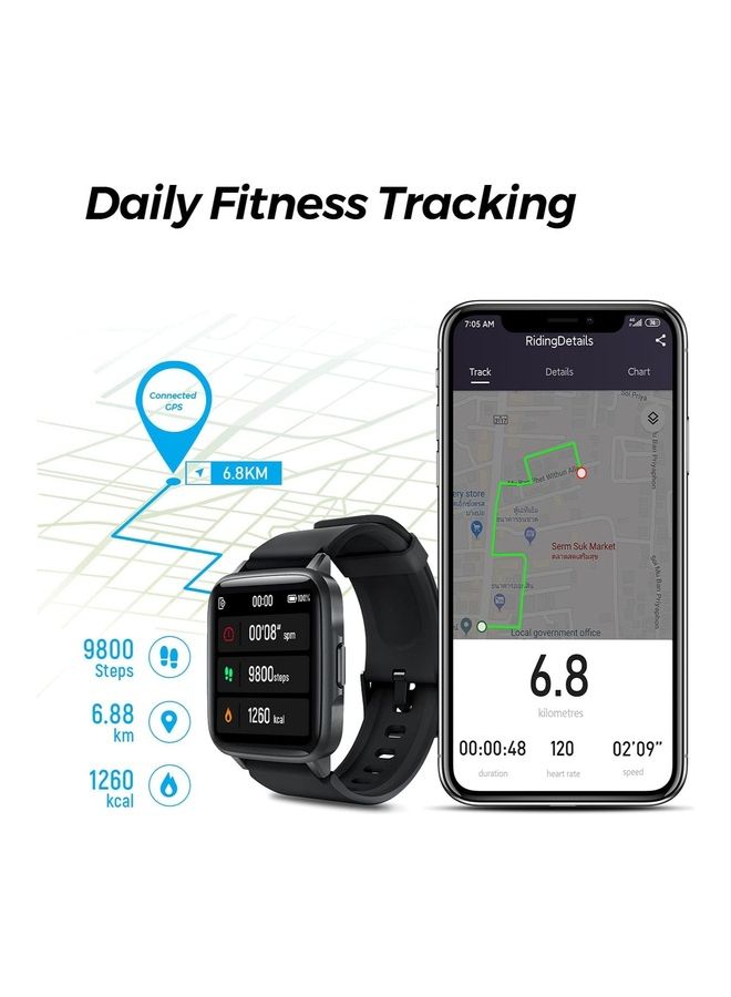 SoundPEATS - Smart Watch 1 Including Sports Modes Compatible With iPhone Android Phones Fitness Heart Rate Monitor Sleep Quality Tracker Call And Message Alert Swimming Waterproof 1.4 Inch Touch Screen Black - Image 1