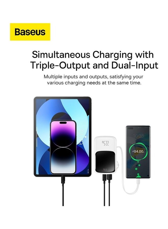 Baseus 10000 mAh 10000mAh Portable Charger 22.5W Fast Charging Power Bank PD3.0 QC4.0 High Speed Built In Type C Cable With Digital Display For  Huawei, Samsung, Xiaomi, IOS Devices And Many More - White  - Image 5