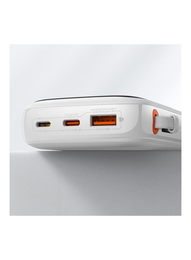 10000 mAh 10000mAh Portable Charger 22.5W Fast Charging Power Bank PD3.0 QC4.0 High Speed Built In Type C Cable With Digital Display For  Huawei, Samsung, Xiaomi, IOS Devices And Many More - White