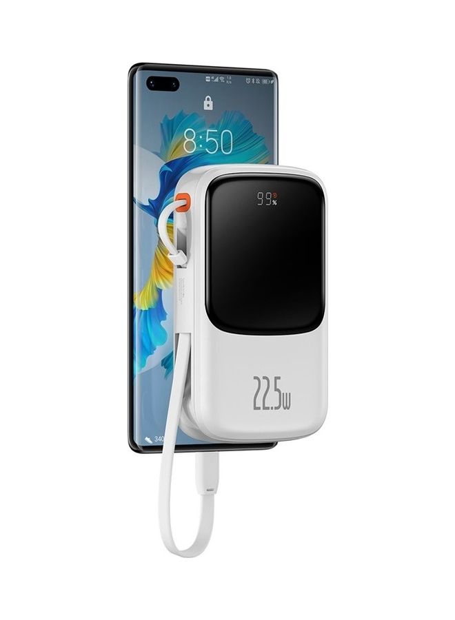 Baseus 10000 mAh 10000mAh Portable Charger 22.5W Fast Charging Power Bank PD3.0 QC4.0 High Speed Built In Type C Cable With Digital Display For  Huawei, Samsung, Xiaomi, IOS Devices And Many More - White  - Image 1