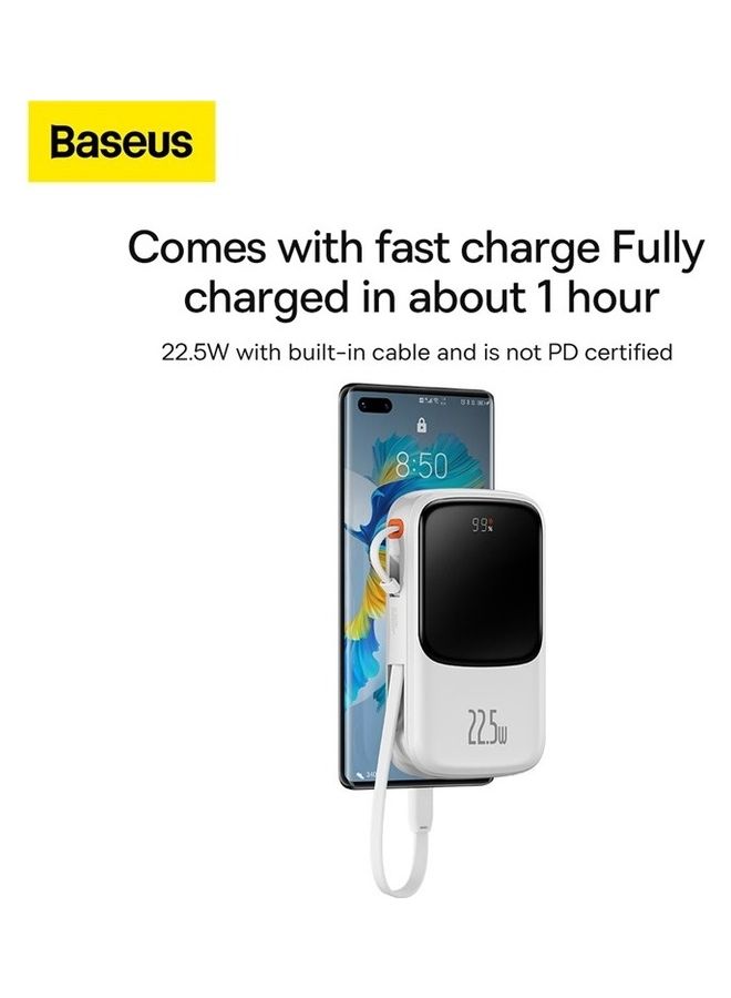 Baseus 10000 mAh 10000mAh Portable Charger 22.5W Fast Charging Power Bank PD3.0 QC4.0 High Speed Built In Type C Cable With Digital Display For  Huawei, Samsung, Xiaomi, IOS Devices And Many More - White  - Image 4