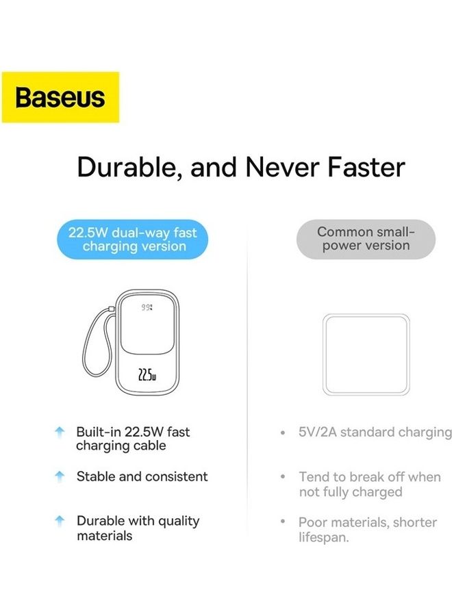 10000 mAh 10000mAh Portable Charger 22.5W Fast Charging Power Bank PD3.0 QC4.0 High Speed Built In Type C Cable With Digital Display For  Huawei, Samsung, Xiaomi, IOS Devices And Many More - White