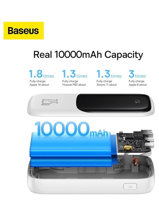 10000 mAh 10000mAh Portable Charger 22.5W Fast Charging Power Bank PD3.0 QC4.0 High Speed Built In Type C Cable With Digital Display For  Huawei, Samsung, Xiaomi, IOS Devices And Many More - White