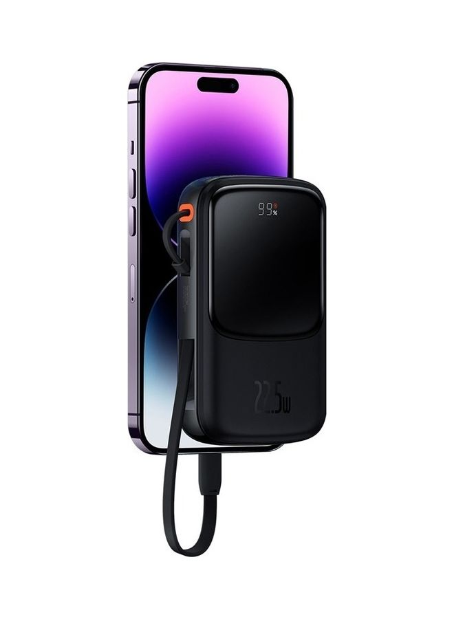 Baseus - 10000 mAh 10000mAh Portable Charger 20W Fast Charging Power Bank PD3.0 QC4.0 High Speed Built In Lightning Cable With Digital Display For iPhone 14, 13,  12,  11 And Many More - Black - Image 1