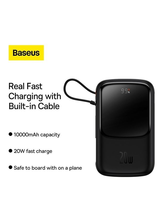 Baseus - 10000 mAh 10000mAh Portable Charger 20W Fast Charging Power Bank PD3.0 QC4.0 High Speed Built In Lightning Cable With Digital Display For iPhone 14, 13,  12,  11 And Many More - Black - Image 1