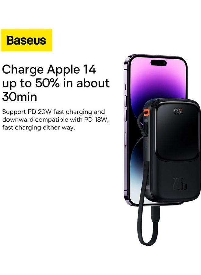 Baseus - 10000 mAh 10000mAh Portable Charger 20W Fast Charging Power Bank PD3.0 QC4.0 High Speed Built In Lightning Cable With Digital Display For iPhone 14, 13,  12,  11 And Many More - Black - Image 1
