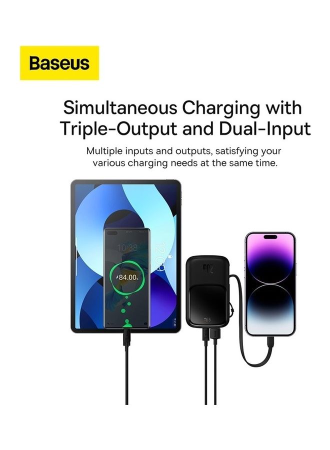 Baseus - 10000 mAh 10000mAh Portable Charger 20W Fast Charging Power Bank PD3.0 QC4.0 High Speed Built In Lightning Cable With Digital Display For iPhone 14, 13,  12,  11 And Many More - Black - Image 1
