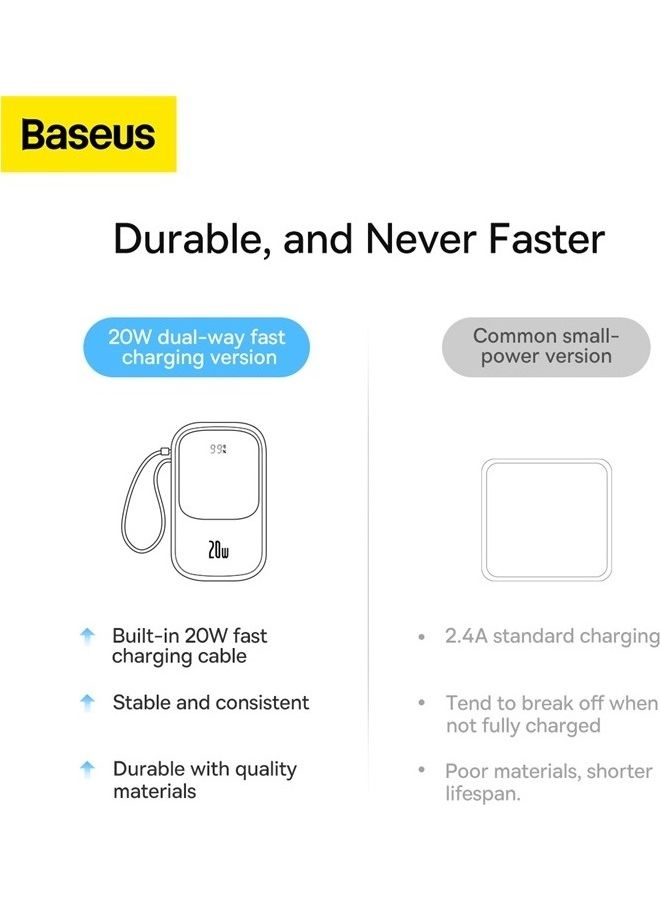 Baseus - 10000 mAh 10000mAh Portable Charger 20W Fast Charging Power Bank PD3.0 QC4.0 High Speed Built In Lightning Cable With Digital Display For iPhone 14, 13,  12,  11 And Many More - Black - Image 1
