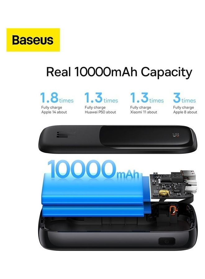 Baseus - 10000 mAh 10000mAh Portable Charger 20W Fast Charging Power Bank PD3.0 QC4.0 High Speed Built In Lightning Cable With Digital Display For iPhone 14, 13,  12,  11 And Many More - Black - Image 1