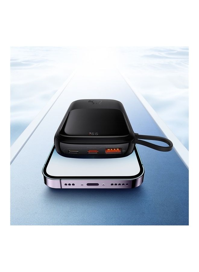 Baseus - 10000 mAh 10000mAh Portable Charger 20W Fast Charging Power Bank PD3.0 QC4.0 High Speed Built In Lightning Cable With Digital Display For iPhone 14, 13,  12,  11 And Many More - Black - Image 1