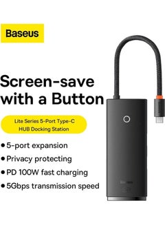 Baseus Baseus Lite Series 5-Port Type-C HUB Docking Station (Type-C to HDMI+USB3.0 * 3+PD) Black  - Image 2