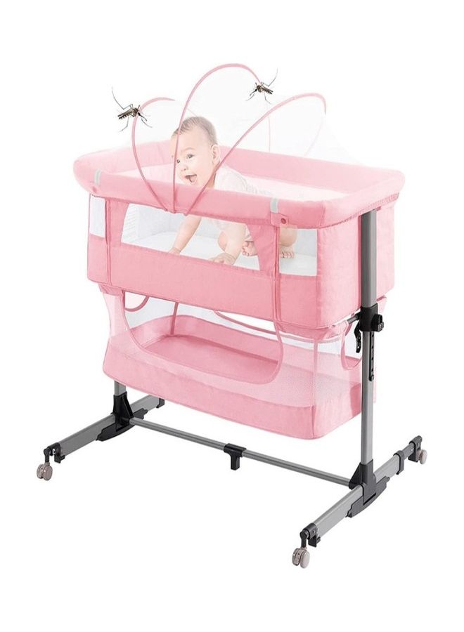 Baby love Movable Crib Foldable Height Adjustment Baby Cradle Bed - Pink 33-006-14P  - Image 1