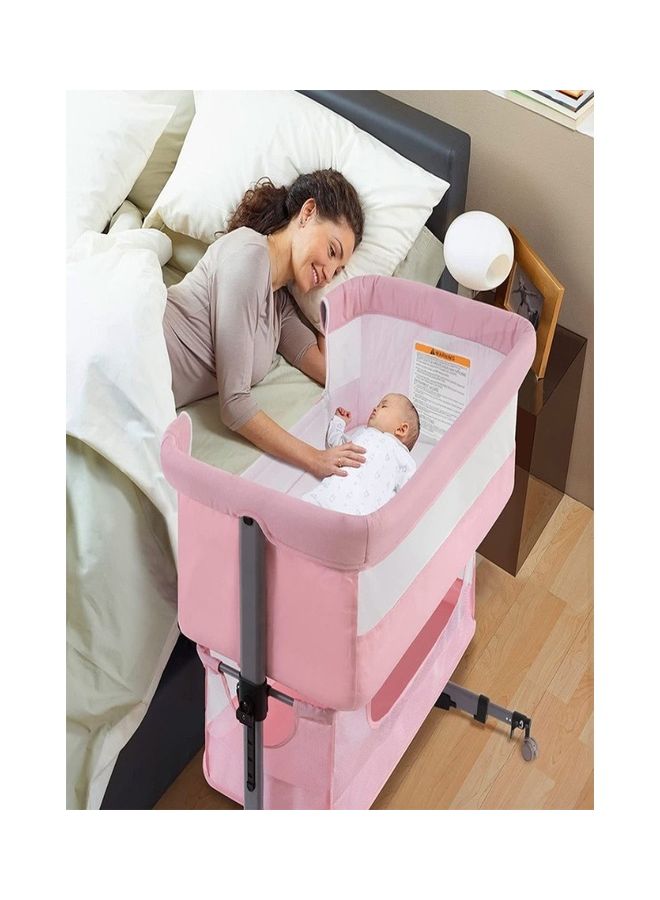Baby love Movable Crib Foldable Height Adjustment Baby Cradle Bed - Pink 33-006-14P  - Image 2