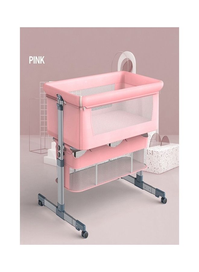 Baby love Movable Crib Foldable Height Adjustment Baby Cradle Bed - Pink 33-006-14P  - Image 4