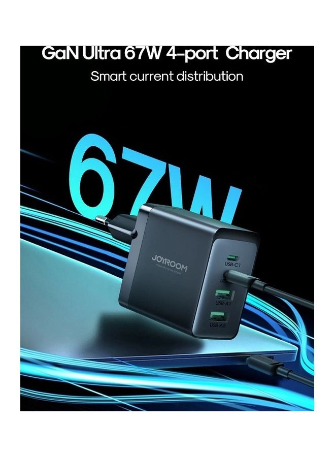 JOYROOM PD67W 4Ports GaN 2 USB C - 2 USB A Fast Charger Laptop Charging Plug TypeC Power Adapter Compatible With MacBook Pro Air iPhone14 Pro Max 14 13 iPad Pro Air GalaxyS23 Ultra Laptops Phones Black  - Image 3