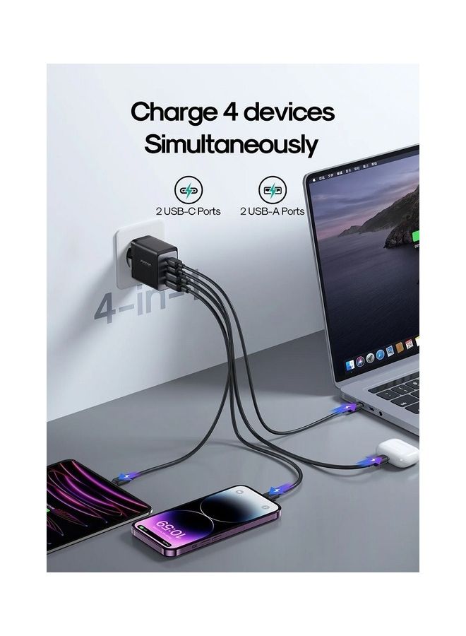 JOYROOM PD67W 4Ports GaN 2 USB C - 2 USB A Fast Charger Laptop Charging Plug TypeC Power Adapter Compatible With MacBook Pro Air iPhone14 Pro Max 14 13 iPad Pro Air GalaxyS23 Ultra Laptops Phones Black  - Image 5